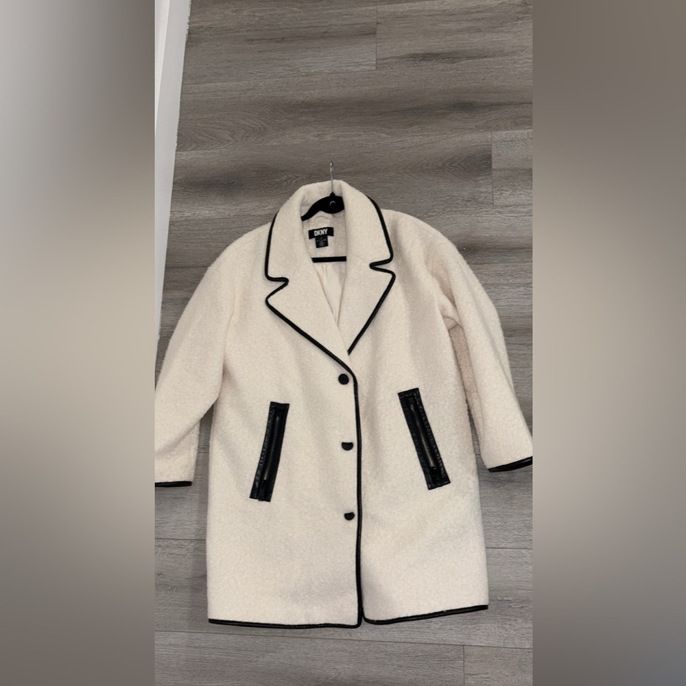 Dkny Cream and Black Teddy Jacket with Classic Lapels